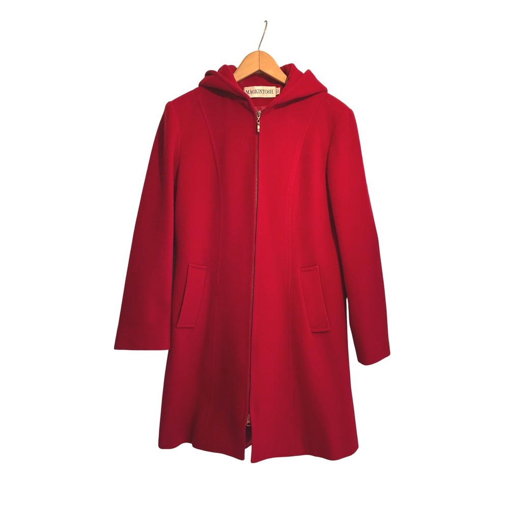Mackintosh Vintage Red Wool Hooded Coat M Star Print Lining Made in USA Retro